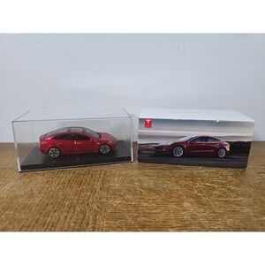 Official Red Tesla Model 3 1:43 Scale Die-Cast Enclosed Model - - Like New